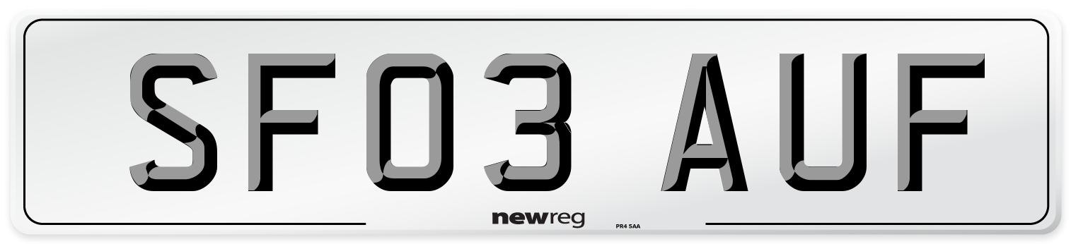 SF03 AUF Number Plate from New Reg